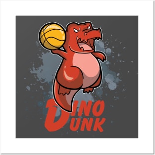 Dino Dunk With Tyrannosaurus Rex Playing Basketball doing a  Slam Dunk Posters and Art